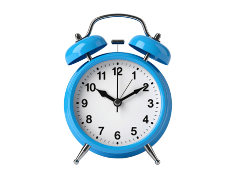 Minimalistic 3D Alarm Clock in Soft Blue Color on White Background PNG