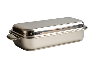 Plain stainless steel butter dish with cover isolated on white background