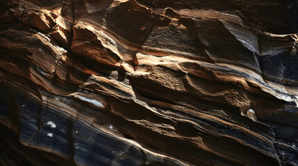Glowing sedimentary rock layers pulsing with ancient energy, revealing Earth's geological history.
