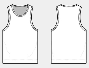 Athletic Tank Top Design: A minimalist design of front and back of a classic athletic tank top, perfect for illustrating apparel.