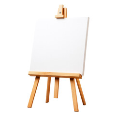 Wooden easel with blank white canvas ready for painting art studio supplies