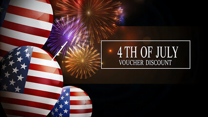 Fototapeta premium Independence Day USA Banner Template American Balloons Fireworks And Flag
