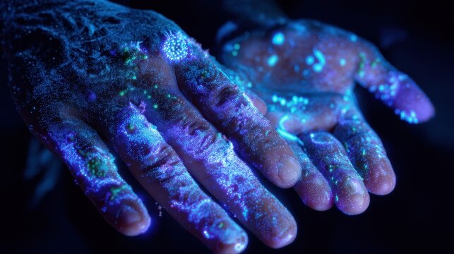 UV Cleaning Hands: Illuminating Bacteria and Viruses in Ultraviolet Light for Hygiene Detox