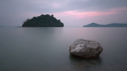 serene island archipelago in malaysia during soft twilight framed by natural curves