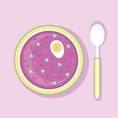 Cold beet soup. Vector Illustration for printing, backgrounds, covers and packaging. Image can be used for greeting cards, posters, stickers and textile. Isolated on background.
