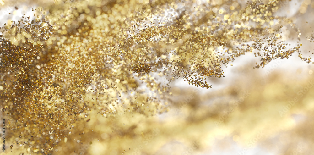 Poster Golden Glitter Particles Exploding Background