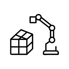 A mechanical arm with the square object. This image can be used in science and technology industry for illustration