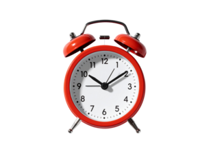 Floating 3D Alarm Clock Icon in Red – Top Down Perspective PNG