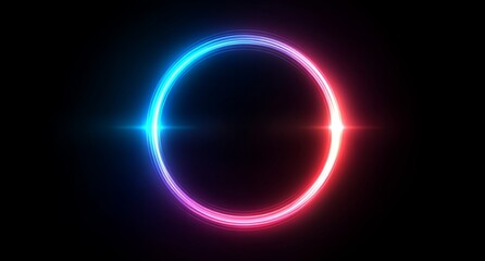 Obraz premium Against a somber, dark background, a dazzling, glowing ring is prominent, beaming forth a spectrum of colors and giving off radiant rays, its reflections below contributing to a futuristic and