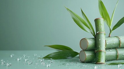 Fresh green bamboo seedlings stand upright in stylish arrangement, symbolizing growth and harmony, perfect for those eco friendly lifestyle