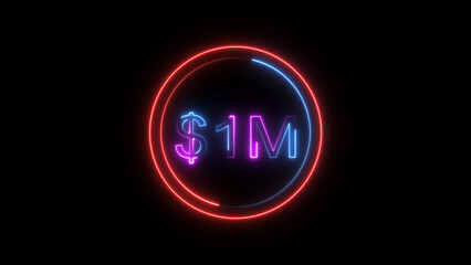 1 Millions Glowing neon line Letter Icon illustration. 1M followers and subscribers on black background 4K illustration.	