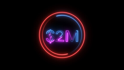2 Millions Glowing neon line Letter Icon illustration. 1M followers and subscribers on black background 4K illustration.	
