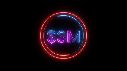 3 Millions Glowing neon line Letter Icon illustration. 1M followers and subscribers on black background 4K illustration.	