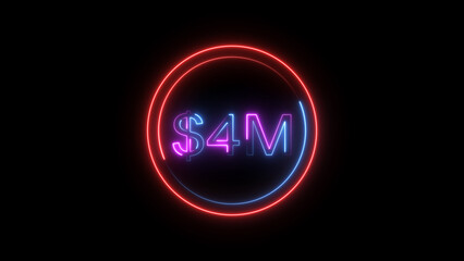 4 Millions Glowing neon line Letter Icon illustration. 1M followers and subscribers on black background 4K illustration.	