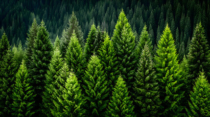 Lush Evergreen Forest, Coniferous Trees, Nature Background