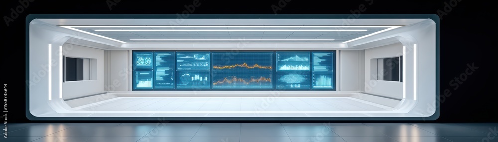 Poster futuristic data center environment with advanced technology displays and digital analytics