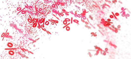 Abstract image of red percentage symbols exploding on a white background. Perfect for sale banners and promotions.