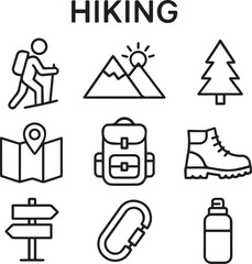 Hiking Line Icons Set – High-Resolution Outdoor Adventure Symbols