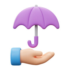 Purple 3D Render of a Hand Protecting with an Umbrella
