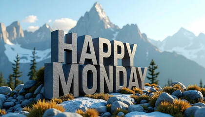 Happy Monday Message with Mountain View on Sunny Day