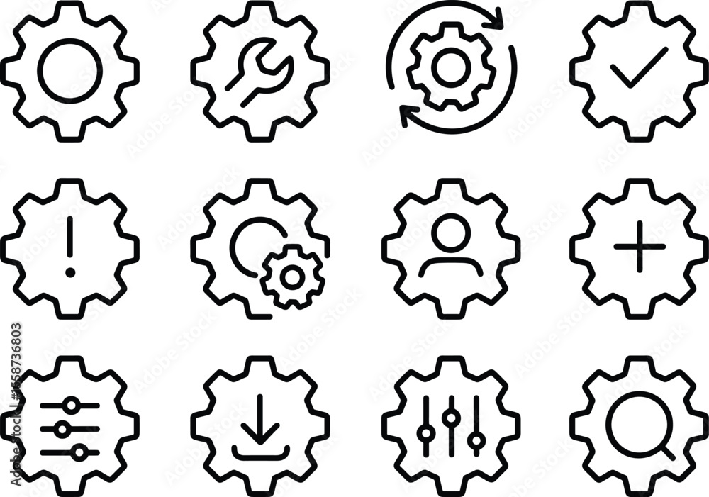 Poster gear icon set vector illustration for settings and configuration options in user interface design