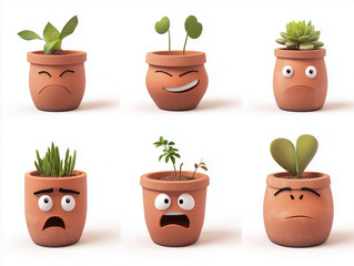 Fototapeta premium Terracotta pots showing different facial expressions