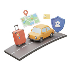 Yellow Car Road Trip Travel Illustration