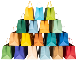 Top View of Stacked Multicolored Gift Bags PyramidTop View of Stacked Multicolored Gift Bags Pyramid PNG
