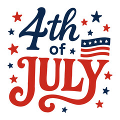 Illustration of fourth of july text with stars and american flag in red white and blue colors