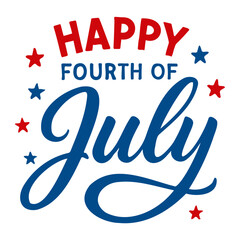 Happy fourth of july text with red and blue stars for independence day celebration design
