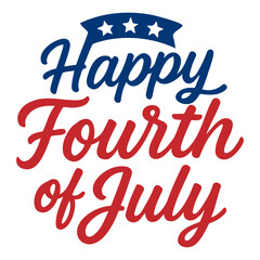 Illustration of happy fourth of july text with stars and banner in patriotic colors design