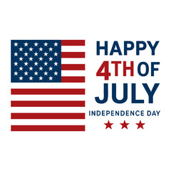 Illustration of the american flag with happy fourth of july text and stars on a white background