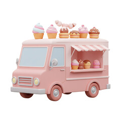 Pink 3D Render of a Cupcake Food Truck