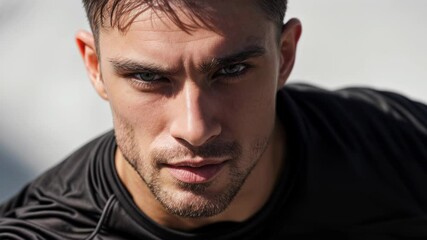 Focused athletic man engages in intense training session outdoors in bright daylight