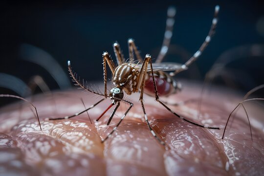 Mosquito Sitting on Human Hand, Drinking Blood