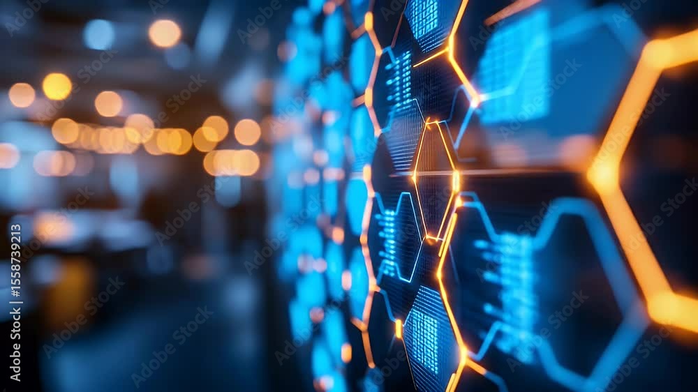 Poster abstract digital honeycomb pattern with glowing lines