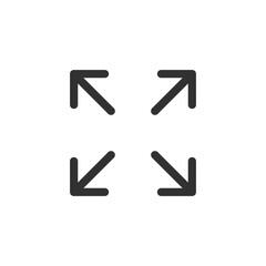 Expand icon with four arrows, linear style. Fullscreen, resize, or layout control. Line with editable stroke.