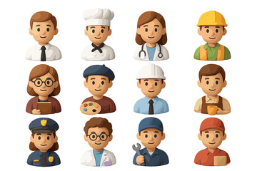 Diverse occupations displayed as male and female characters