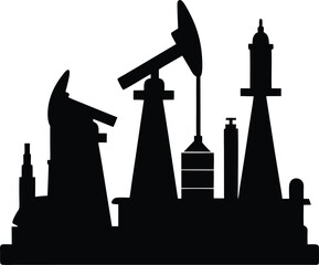 Industrial Oil Rig and Refinery Complex Silhouette