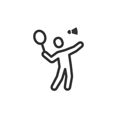 Tennis player hitting ball, linear icon. Sports, outdoor activity, or healthy lifestyle. Line with editable stroke.