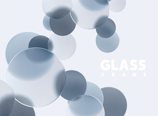 Light transparent circles and balls in liquid glass style. Abstract geometric poster design.