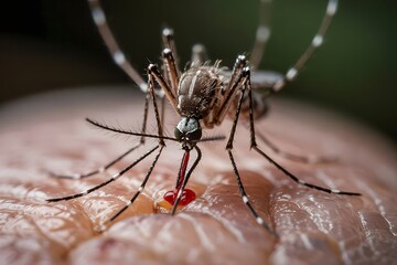 Mosquito Sitting on Human Hand, Drinking Blood