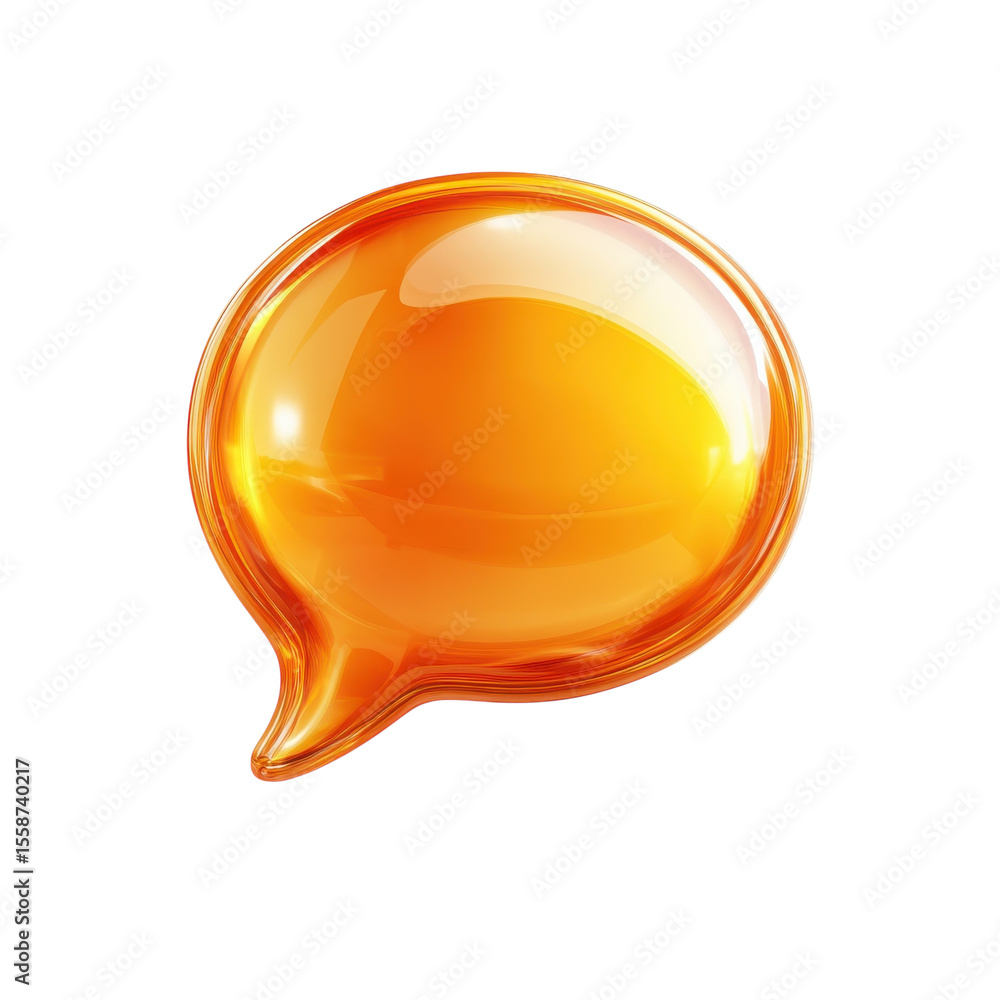 Poster glossy orange speech bubble communicate converse express discuss inform on transparent background