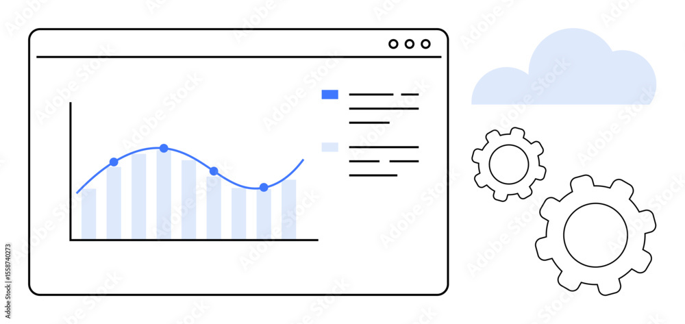 Poster analytics dashboard displaying line graph, bar chart, and data elements, accompanied by cloud and se