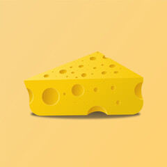 Yellow cheese wedge with smooth texture and detailed cartoon holes, resting on a soft background. Great for snack icons, food branding, or children’s design elements