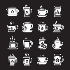  Black and White Tea and Hot Beverage Icons Collection
