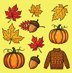 Colorful Autumn Leaves, Pumpkins, and Cozy Sweater Icons