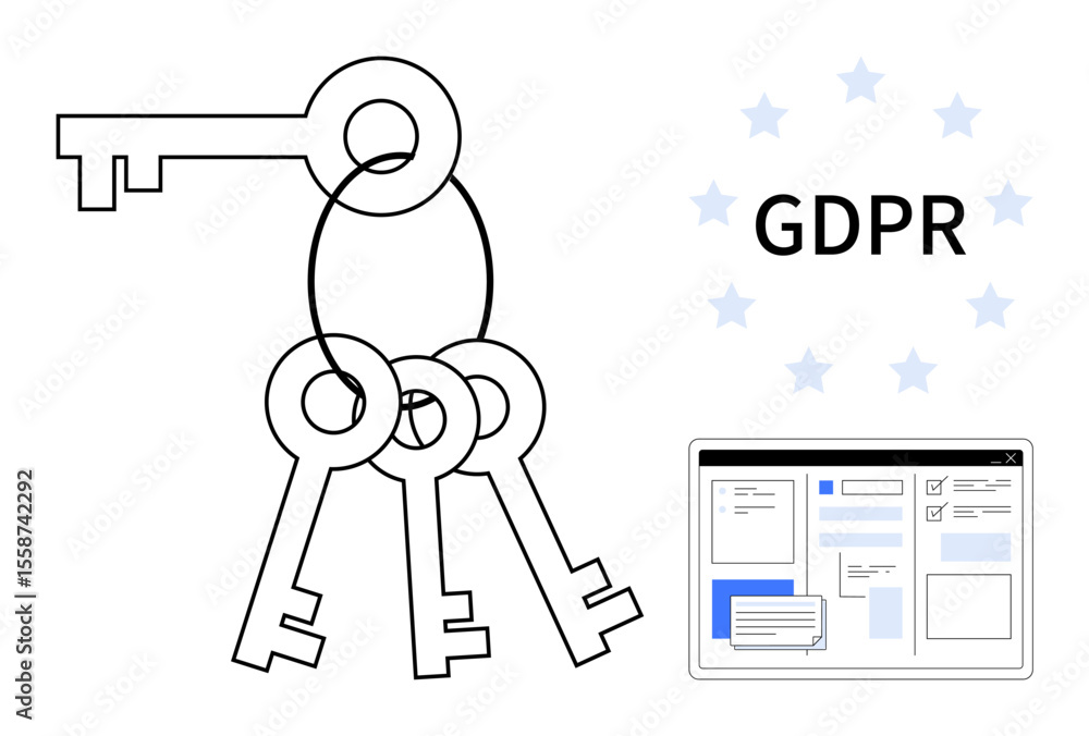 Poster cluster of keys symbolizing access control, digital security, connected with gdpr text and website i