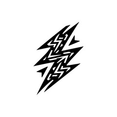 Flat tribal lightning bolts in black on white background