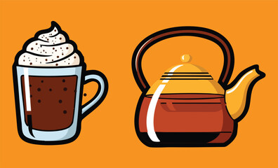Colorful Hot and Cold Beverage cup Icon a classic teapot